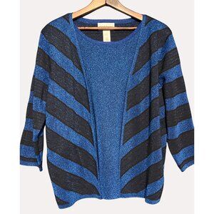 Alfred Dunner Blue Metallic Cardigan Twin Set